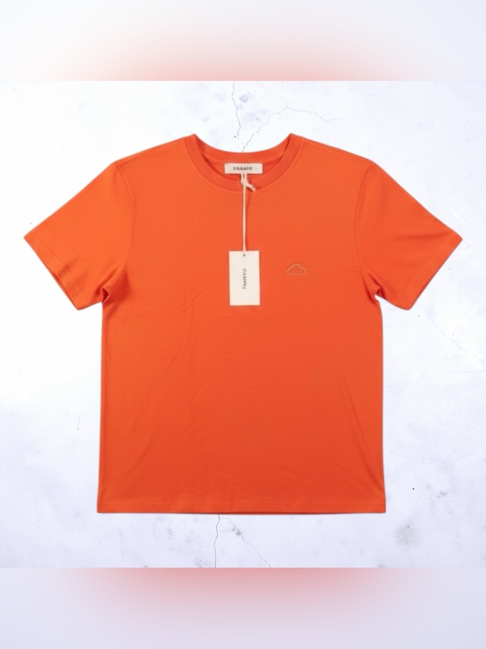NWT FRAME Women’s orange Red Crewneck T-Shirt Embroidered cloud in sunk body tee